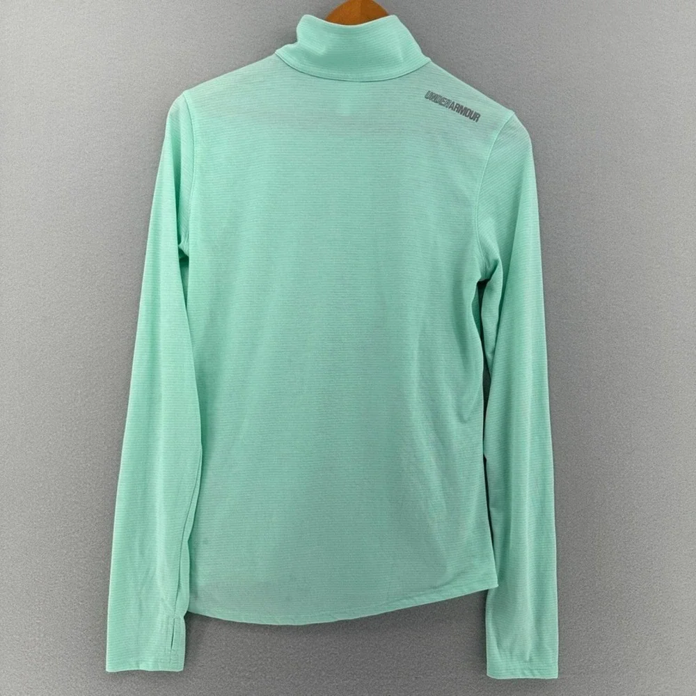Under Armour HeatGear Run Quarter Zip Pullover Mint Green Striped SZ M Thumbhole - Picture 3 of 8